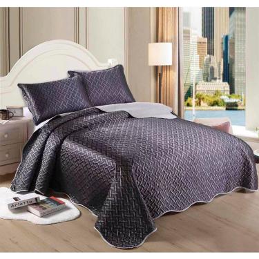 Imagem de Kit Colcha Cobre Leito Cetim Fashion 3 peças Queen 240x260cm Laus Realce Premium