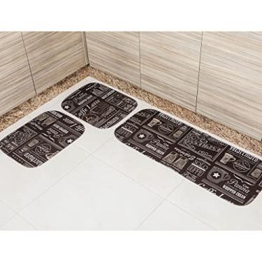 Imagem de Tapete de Cozinha Jogo 3 Peças Emborrachado Antiderrapante (Coffee)