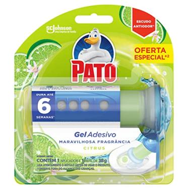 Imagem de Pato Desodorizador Sanitário Gel Adesivo Citrus, Limpeza Banheiro, Limpo e Perfumado, Com Aplicador, 6 Discos
