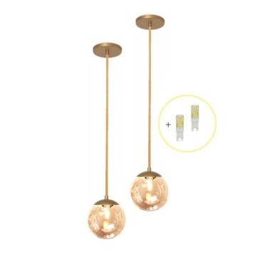 Imagem de Kit 2 Pendente Dourado Quarto Cabeceira De Cama Bancada +Led