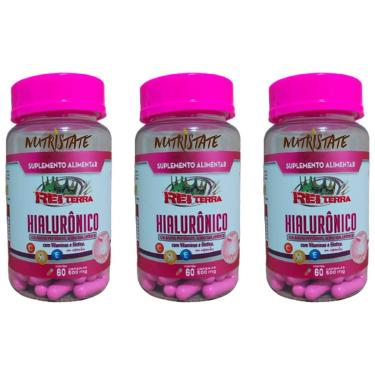 Imagem de 3 Ácido Hialurônico + Peptídeos Colágeno + Biotina + Vit A C E 60 Cápsulas 500mg-Unissex