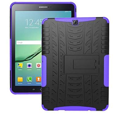 Imagem de Capa para tablet, capa protetora, capa para tablet compatível com Samsung Galaxy Tab S2 9,7 polegadas/T810 textura de pneu à prova de choque TPU+PC capa protetora com suporte de alça dobrável (cor: roxo)