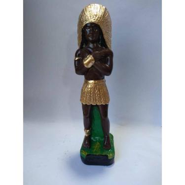 Imagem de Imagem Caboclo Pena Dourada Em Pe Escultura Gesso 20 Cm