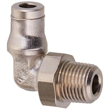 Imagem de Parker 169PLM-4M-2R-pk20 Prestolok PLM Encaixe de metal para ligar, tubo para tubo, latão niquelado, empurrar para conectar e macho BSPT cotovelo de 90 graus, 4 mm e 1/8 polegada (pacote com 20)