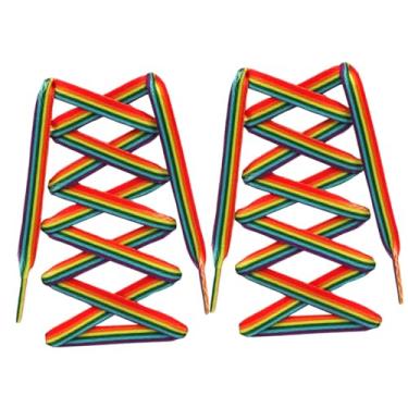 Imagem de Holibanna 2 Pares laços de arco-íris tecido cadarços elásticos tênis largo cadarços de sapato gravatas de sapato de poliéster laços de sapato gradiente personalidade tênis de corrida filho