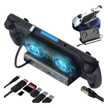 Imagem de Base Dock Station Suporte 10 Em 1 Para Console Game Steam Deck Rog Ally Com Cooler Duplo e Led USB-C RJ45 Gigabit HDMI 60Hz