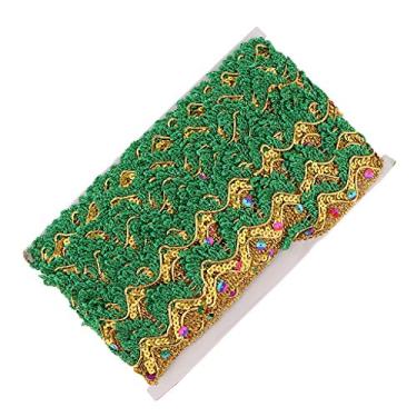 Imagem de 14 Yards Gold Lace Trim Fabric Sewing Embroidery Sequin Ribbon DIY Wedding Craft Accessories Hometextile Embroidered Polyester Lace Trimming 1.38inch - redcoding/1502 (Color : Green)