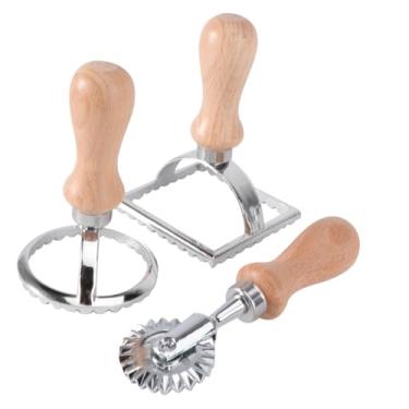 Imagem de Ciieeo 3 Pecas Molde De Macarrão Molde Pierogi Com Alça Moldes De Massa Carimbo De Ravióli Para Bolo Cortador De Ravióli Carimbo De Bolinho Em Relevo Ferramenta De Compressão De Madeira
