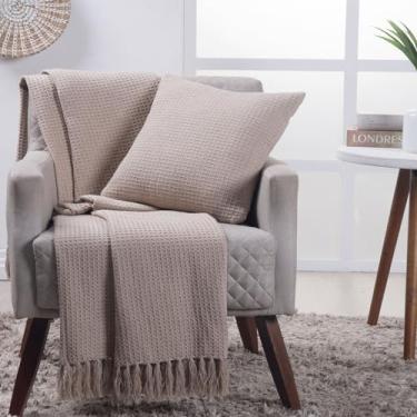 Imagem de Manta Decorativa Para Sofá Boho Favo de Mel Bege 140x200cm