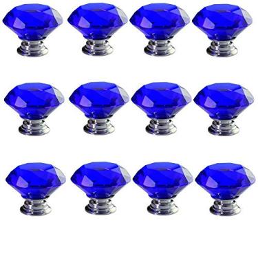 Imagem de 12 peças 30 mm de vidro cristal rosa em forma de diamante puxador de armário de gaveta de armário para armário, armários de cozinha e banheiro, escanto, estante, venezianas, etc. (azul)