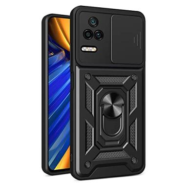 Imagem de CCSmall Capa resistente para Xiaomi Poco F4 5G com janela de câmera deslizante, capa de telefone de proteção resistente com suporte de anel para Xiaomi Poco F4 SJ preta