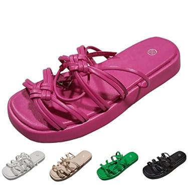 Imagem de Sandálias femininas de verão da moda fundo plano fundo grosso bico aberto respirável confortável fivela sandálias femininas flip, Preto, 8