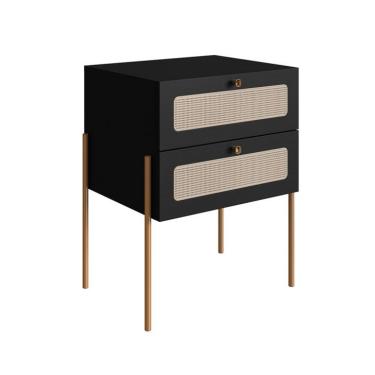 Imagem de Mesa de Cabeceira Oslo 2 Gavetas Preta e Dourada