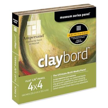 Imagem de Ampersand Art Supply Painel de pintura de madeira: Museum Series Claybord, 10.2 cm x 10.2 cm - Pacote com 4, 1/20.3 cm perfil plano