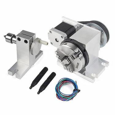 Imagem de Roteador CNC Milling Machine Rotational Axis CNC Rotary Table a axis 4th Axis 65 mm 3 Jaw Chuck Dising Head with 42 stepper motor & 54 mm Tailstock Reduction Rate 4:1 for CNC Engraving Machine