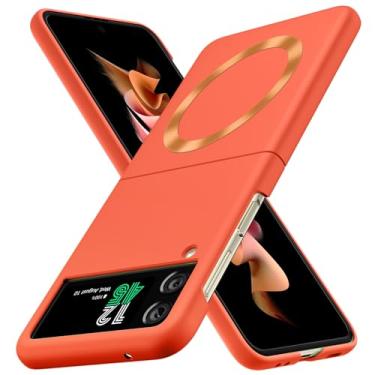 Imagem de YSLBWLE Capa magnética magnética para Samsung Galaxy Z Flip 3 5G fina e de proteção de nível militar, laranja 21-zflip3-04