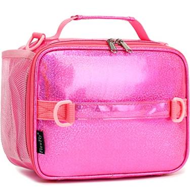 Imagem de FlowFly Lancheira infantil, lancheira escolar isolada durável com alça de ombro e suporte de garrafa, bolsa térmica pequena térmica para adolescentes meninos e meninas, rosa #PU