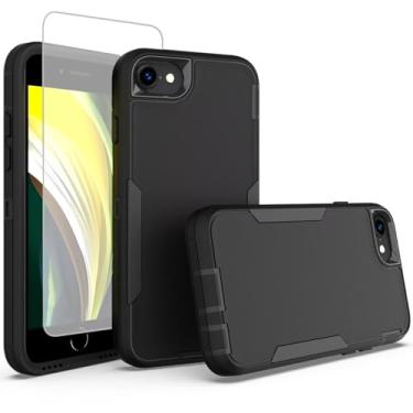 Imagem de Zoeirc Capa para iPhone SE 2022/SE 3 2022/iPhone SE 2020/iPhone 7/iPhone 8 com protetor de tela de vidro temperado, suporte de camada dupla, suporte magnético para carro, capa de proteção à prova de