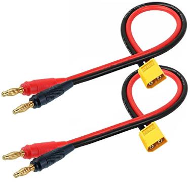 Imagem de QOFOWIN Conector XT60 Plugue adaptador, XT60 macho para conector macho banana de 4 mm com cabo de 16AWG 30 cm (11,8 polegadas) para drone FPV de carga de bateria RC Lipo (pacote com 2 XT60)