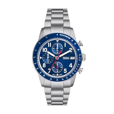 Imagem de Fossil Relógio masculino Sport Tourer Quartz aço inoxidável cronógrafo, cor: prata/azul (modelo: FS6047), Prata, Sport Tourer