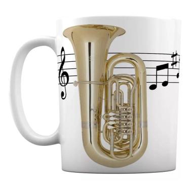 Imagem de Caneca Branca Música Notas Musicais Instrumento Tuba Tubista