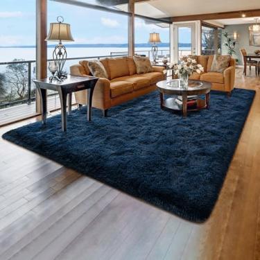 Imagem de Rtizon Tapete felpudo para quarto, 1,5 x 2,3 m para sala de estar, tapete de pelúcia com fundo antiderrapante para escritório, meninas, meninos, cabeceira, berçário, quarto de bebê, azul marinho