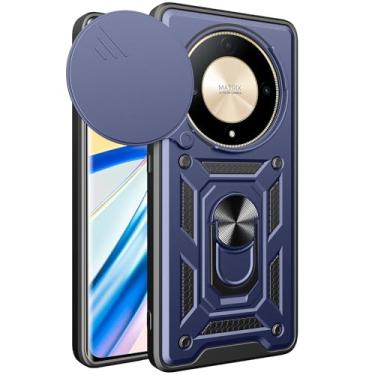 Imagem de Kainevy Capa para celular Honor Magic 6 Lite resistente com câmera para Honor Magic 6 Lite Capa à prova de choque com suporte de anel magnético preto estético legal para homens meninos capa durável