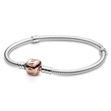 Imagem de Pandora Pulseira feminina com pingente de prata, 21 cm, Metal, Sem pedra preciosa