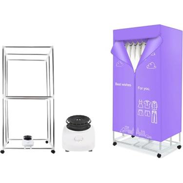 Imagem de Máquina de secar roupa elétrica, máquina de secar roupa portátil de 1000 W, rack de secagem de roupas empilhável de camada dupla, guarda-roupa de rack de aquecedor automático com temporizado