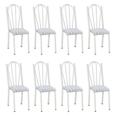 Imagem de Kit 8 Cadeiras De Cozinha Alasca Estampado Linho Pés De Ferro Branco - Pallazio