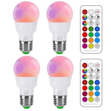 Imagem de Lâmpada de LED RGB, lâmpada que muda de cor, equivalente a 40W, 450LM regulável 5W E26 Base de parafuso RGBW, lâmpada de inundação de luz de humor - 12 opções de cores - Controle remoto infravermelho de temporização incluído (pacote com 4)