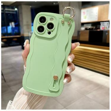 Imagem de Capa de telefone com corrente de anel de pulso Frosting Wave para Samsung A55 A23 A53 A34 5g A31 Galaxy S23 S22 S24 Capa traseira de proteção ultramacia, pulseira verde, Galaxy M54