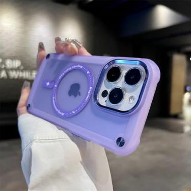Imagem de Capa magnética luxuosa fosca translúcida à prova de choque para iPhone 114 12 13 15 Pro Max Plus capa de carregamento sem fio, roxa, para iphone 12