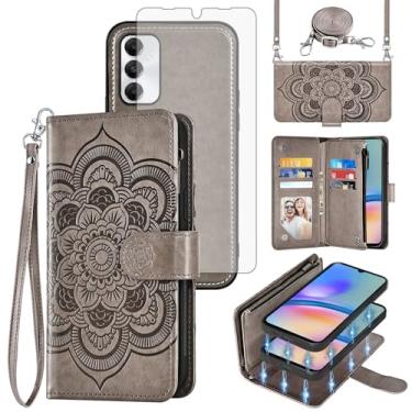 Imagem de Asuwish Capa de celular para Samsung Galaxy A05s/A05 carteira com zíper magnética destacável com protetor de tela de vidro temperado alça transversal porta-cartões de flores Ao5s Ao5 A 05s 05 mulheres