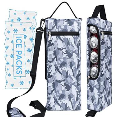 Imagem de Bolsa térmica de golfe mais bolsa térmica com face macia - comporta 6 pacotes de latas ou 2 garrafas de vinho - manga cinza camuflada para cerveja de golfe preta cabe discretamente em sacos de golfe