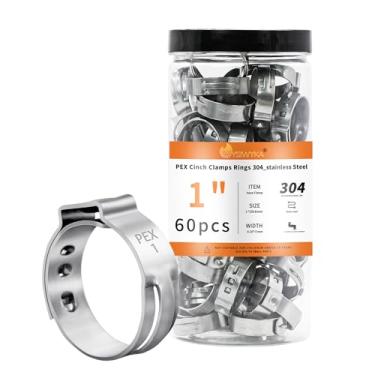 Imagem de WYSIWYKA 60 peças de anéis de fixação PEX de 2,5 cm, braçadeiras de mangueira de orelha única de aço inoxidável 304, anéis de crimpagem Pex para conexões de encaixe de tubulação PEX