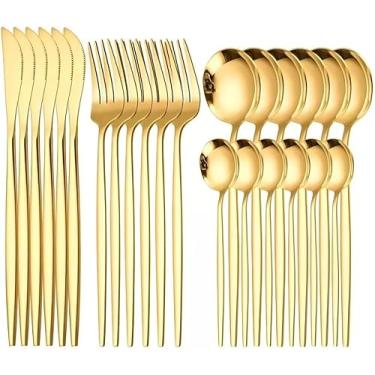 Imagem de Faqueiro de luxo Jogo De Talheres com 24 Peças Slim Aço Inox Gold, Silver ou Rose Dusseldorf (Dourado)