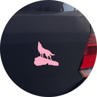 Imagem de Adesivo de Carro Lobo Uivando na Pedra - Cor Rosa Claro - Melhor Adesi