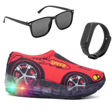 Imagem de Tênis Menino Infantil Led Carro My Funfy Kids + Óculos E Relógio Masculino (Vermelho, BR, Criança de 4 a 8 anos, Numérico, 29)