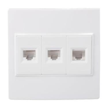 Imagem de Placa de parede Ethernet Cat 6, painel de parede Keystone de Internet fêmea para fêmea de 3 portas para Cat5 Cat5e Cat6 Cat6a, evite bagunça, placas frontais de cabo Ethernet para trabalho em casa