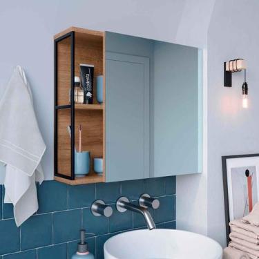 Imagem de Armário Suspenso Para Banheiro Com Espelho e Lateral aberta - Placa e 