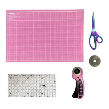 Imagem de Kit Base De Corte Iniciante 45x30 Dupla Face Régua 15x30 Tesoura de Ti
