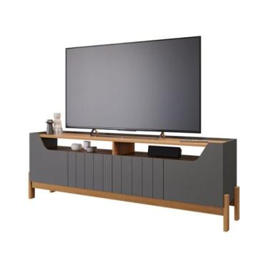 Imagem de Rack bancada Moema Permobili 04 portas MDF, Grafite Nature