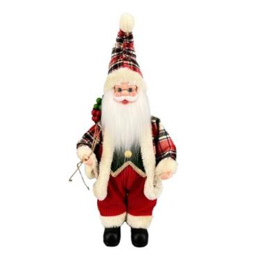 Imagem de Papai Noel Musical Pequeno Vermelho Xadrez Natal 40Cm - Zona Livre