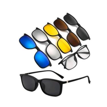 Imagem de Óculos Clipon Sol Armação Masculino Grau Quadrada 5 Em 1 - Shark Óculo