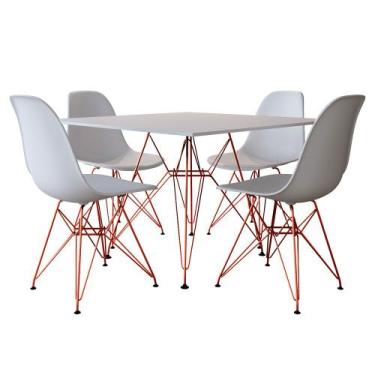 Imagem de Jogo de Mesa Eames de Ferro Cobre e Tampo Quadrado Branco 90cm - 4 Cad