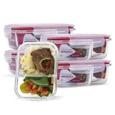 Imagem de 5 Potes Vidro Retangular Marmita Com Divisória 640ml Vedação - U4home,