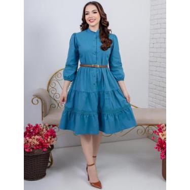 Imagem de Vestido Midi Chemise com Manga Comprida de Festa Convidada Social - Fa