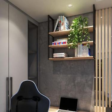 Imagem de 3 Prateleiras Modernas De Maciça De Teto P/ Home Office 80x20cm - Tech