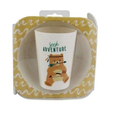 Imagem de Conjunto Refeição Infantil 4 Peças Prato Copo Garfo Colher - Saz, Urso